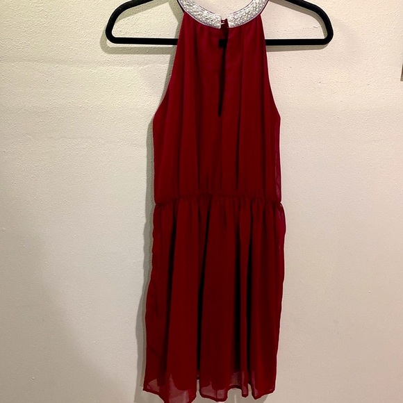 DAINTY HOOLIGAN BURGUNDY PEARL STRAPLESS DRESS - Picture 2 of 6